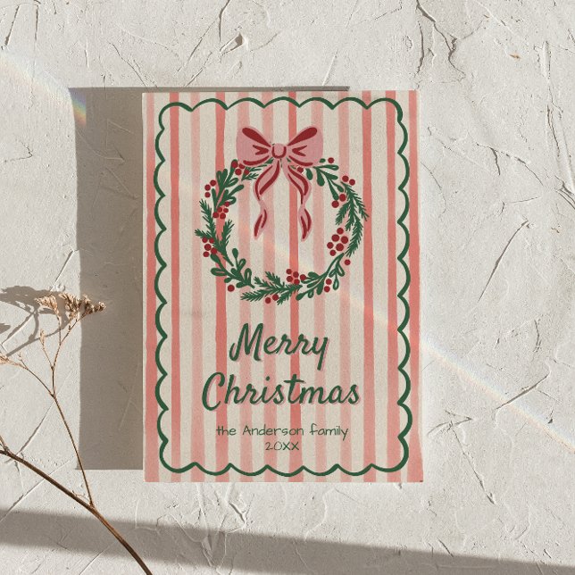 Red Grönt Drawn Wand Bow Jul Non-Photo Julkort (Skapare uppladdad)