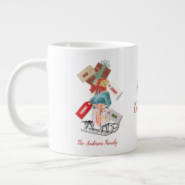 Red Grönt Family Winter Sleigh Modern jul Jumbo Mugg