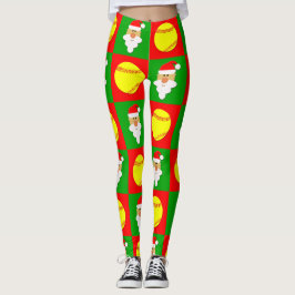 Red & Grönt Fastpitch Softballar och jultomten Leggings
