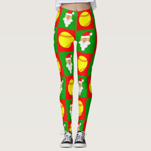 Red & Grönt Fastpitch Softballar och jultomten Leggings