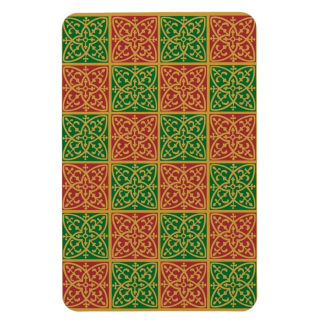 Red Grönt Fleur-de-Lis Helgdag Mönster Magnet (Vertikal)