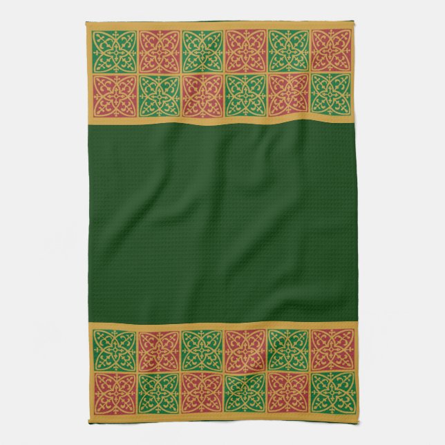 Red Grönt Fleur-de-Lis Helgdag Towel Kökshandduk (Vertikal)