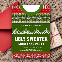 Red Grönt Funny Tacky Ugly Sweater jul Party Inbjudningar