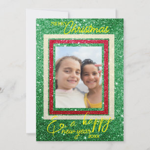 Red Grönt Glitter Helgdag Photo jul Card Julkort