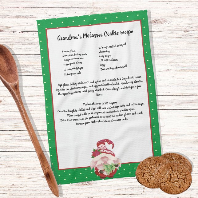 Red Grönt Gnome Julgran Recipe keepsaké Kökshandduk (Skapare uppladdad)