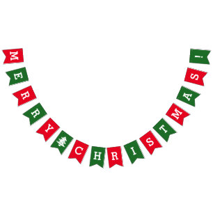 Red & grönt God jul Helgdag Bunting Flaggor