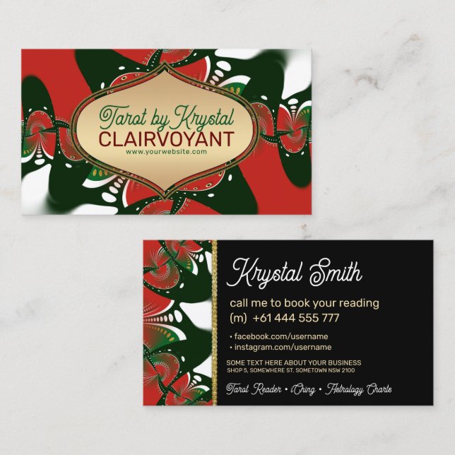 Red Grönt Golden Goddess Tarot Affärskort Visitkort (Fram/baksida)
