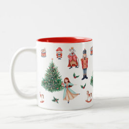 Red Grönt Grått Watercolor Cute Nutcracker Helgdag Två-Tonad Mugg