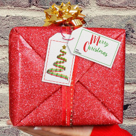 Red Grönt Guld Abstrakt Art Ribbon Julgran Presentetikett