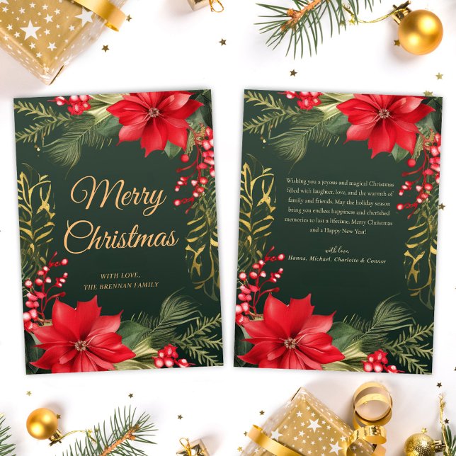Red Grönt Guld Elegant God jul Julkort (Red Green Gold Elegant Merry Christmas Holiday Card)