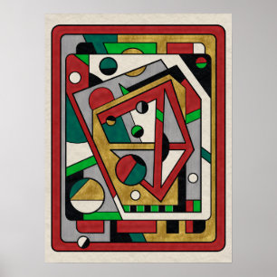 Red Grönt & Guld Geometric Abstrakt Poster