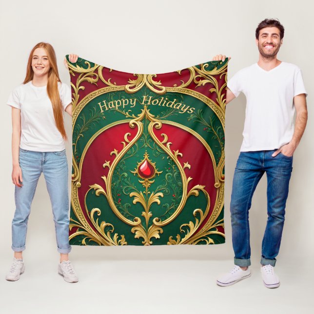 Red Grönt Guld Helgdag Fleece Blanket (På plats)