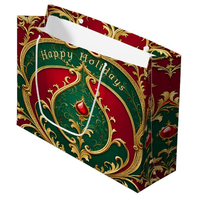 Red Grönt Guld jul Helgdag Gift Bag (Framsidan Vinklad)
