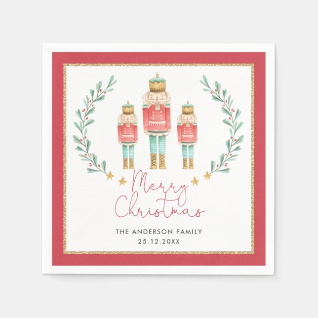 Red Grönt Guld Nutcracker-Julfesten Juldagen Pappersservett (Framsidan)