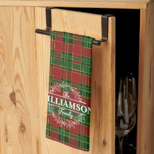 Red Grönt Guld Play Tartan jul Monogram Kökshandduk