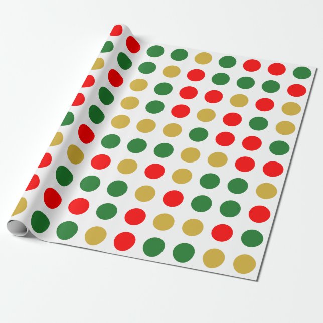 Red Grönt Guld Polka Dot-jul Presentpapper (Utrullad)