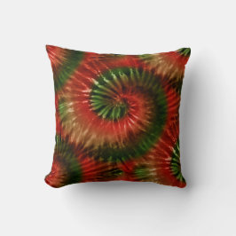 Red Grönt & Guld Tie Dye Starburst Spiral Retro Kudde