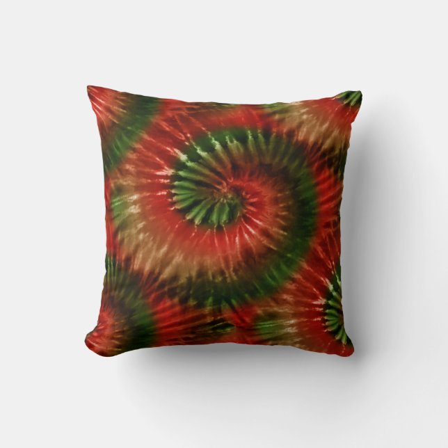Red Grönt & Guld Tie Dye Starburst Spiral Retro Kudde (Framsida)