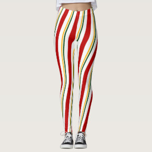 Red Grönt Guld White Candy cane Rand jul Leggings