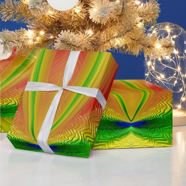 ~ Red Grönt Gult Fractal ~ jul Presentpapper (Helgdagar)