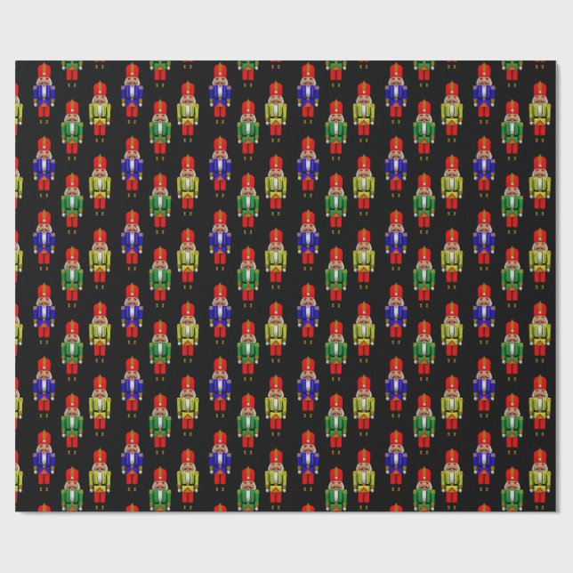 Red Grönt Gult Nutcracker Tiled Mönster Presentpapper (Platt)