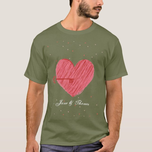 Red Grönt Heart Cute Romantik Modern Valentines da T Shirt (Framsida)