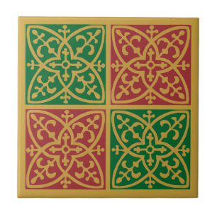 Red Grönt Helgdag Fleur de Lis Mönster Tile Kakelplatta
