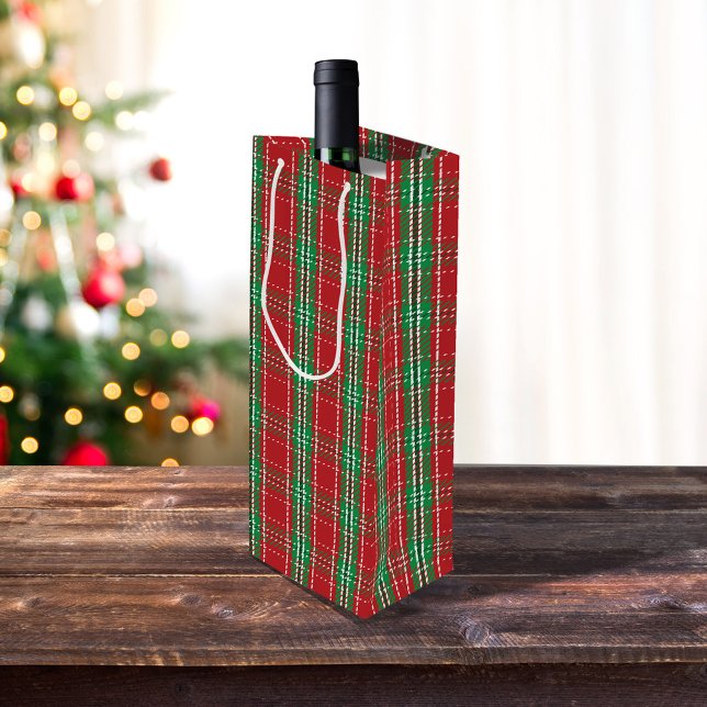 Red Grönt Helgdag Winter Rustic-julklapp (Red and green wine bottle gift bag)