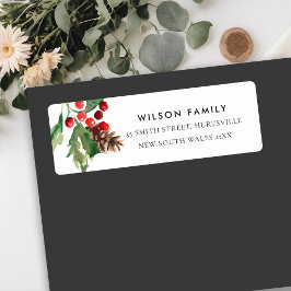 RED GRÖNT HOLLY BERRY GRÄS CONE NEW YEAR ADRESS RETURADRESS ETIKETT