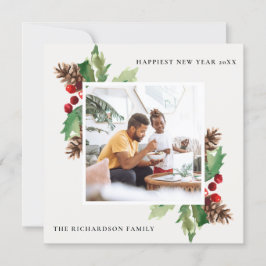 RED GRÖNT HOLLY BERRY GRÄS CONE NEW YEAR PHOTO JULKORT