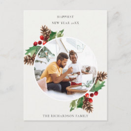 RED GRÖNT HOLLY BERRY GRÄS CONE NEW YEAR PHOTO VYKORT