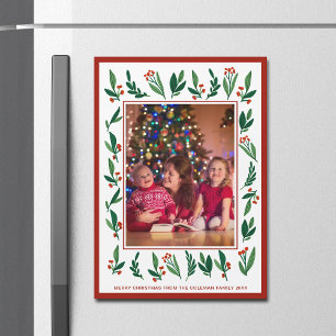 Red Grönt Holly Berry jul Photo Magnet Card