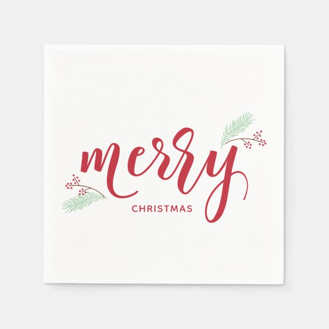Red & Grönt Holly och Gräs God jul Helgdag Pappersservett (Framsidan)