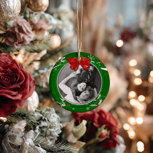 Red Grönt Holly Ribbon 1:a julfoto   Julgransprydnad Keramik