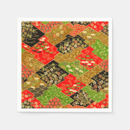 Red Grönt Japansk Kimono Blommigt Decoupage Papper Pappersservett