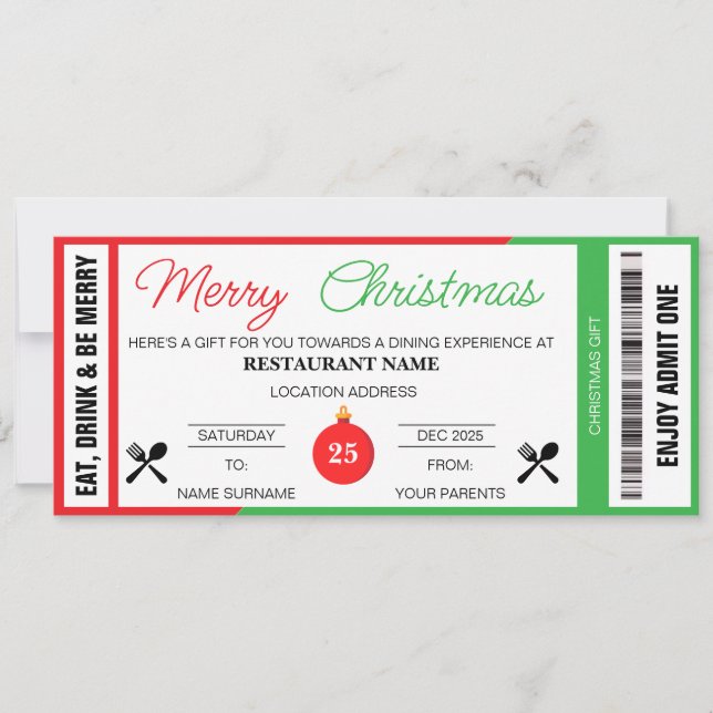 Red Grönt jul Gift Voucher (Framsida)