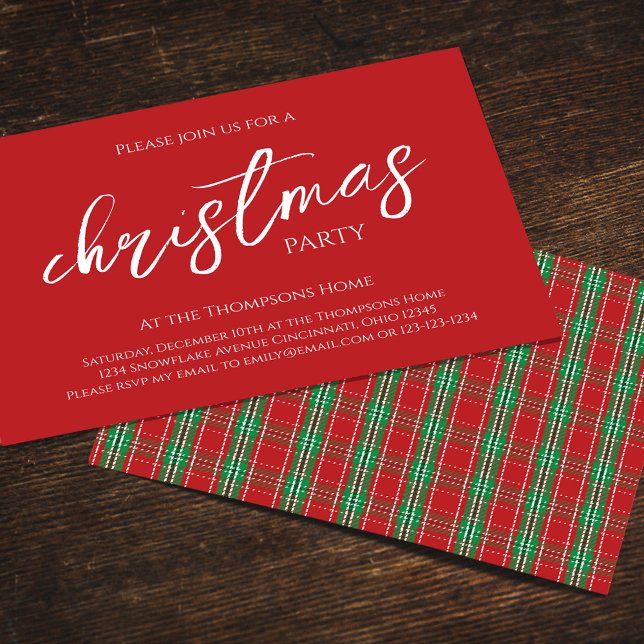 Red Grönt jul Party Play Mönster Inbjudningar (Holiday party simple red and green plaid pattern party invitation. )