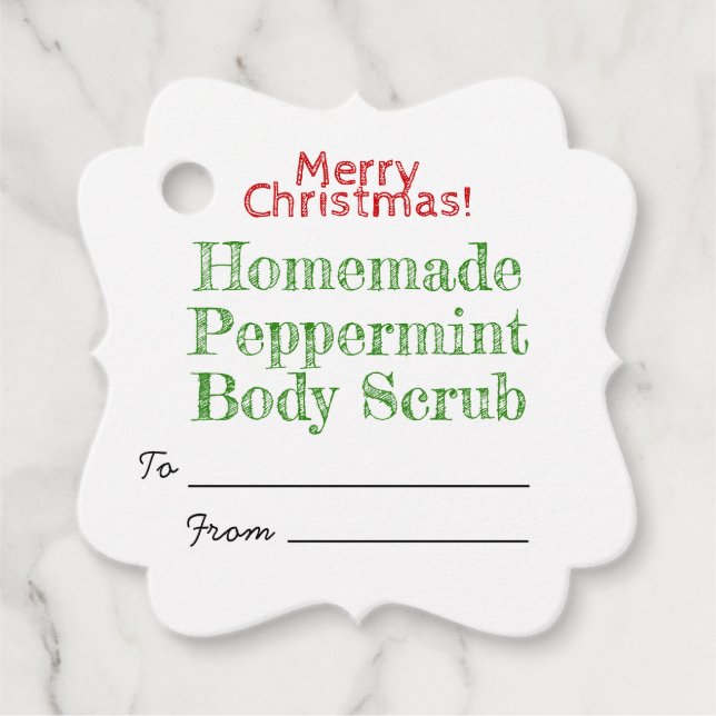 Red Grönt jul Peppermint Body SCrub Spa Gåvor Etiketter (Framsida)