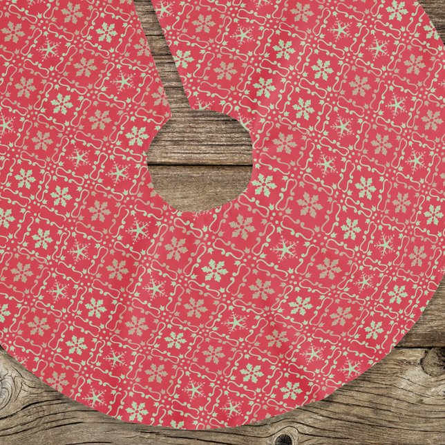 Red Grönt jul Snowflake Mönster Julgransmatta Borstad Polyester (Red holiday snowflake pattern tree skirt)