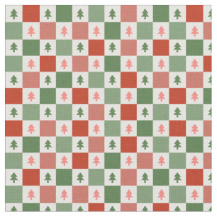 Red Grönt Julgran Checkerboard Mönster Tyg