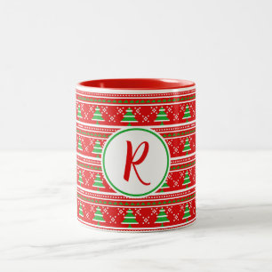 Red Grönt Julgranar Monogram Två-Tonad Mugg