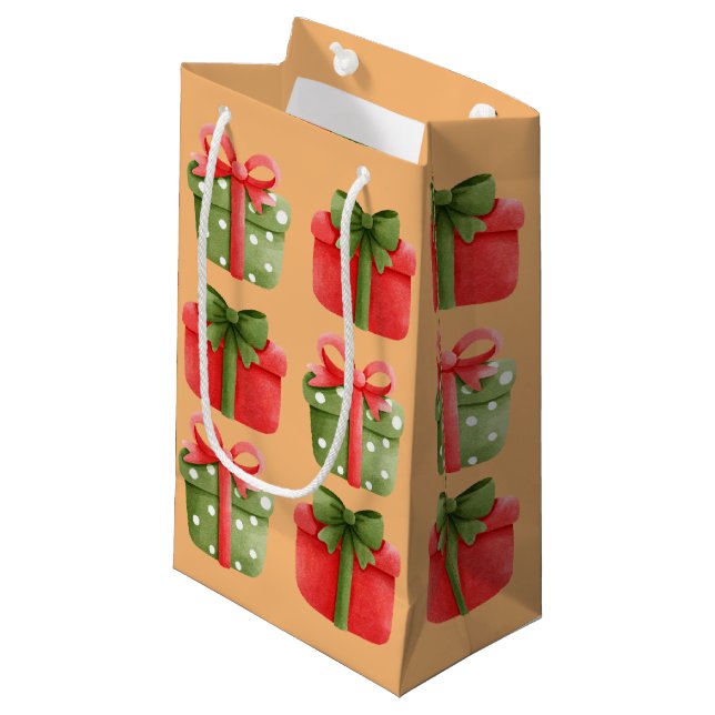Red, Grönt julklapp Orange Small Gift Bag (Framsidan Vinklad)