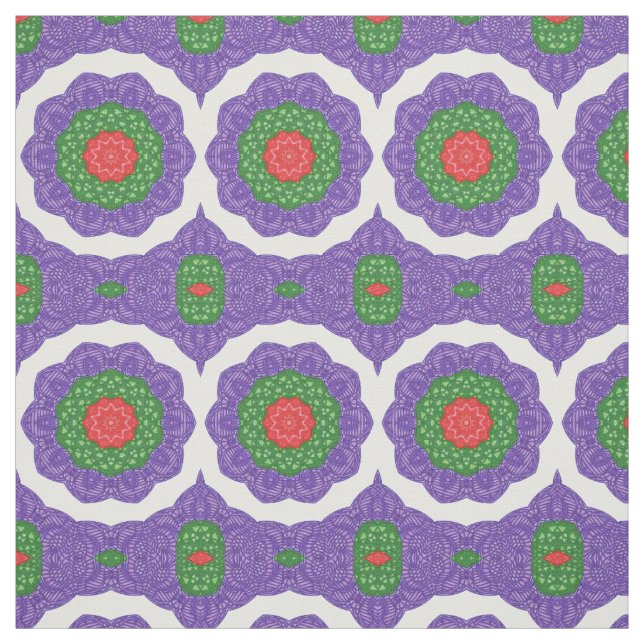 Red Grönt Lila White Kaleidoscope jul Tyg (Provkarta)