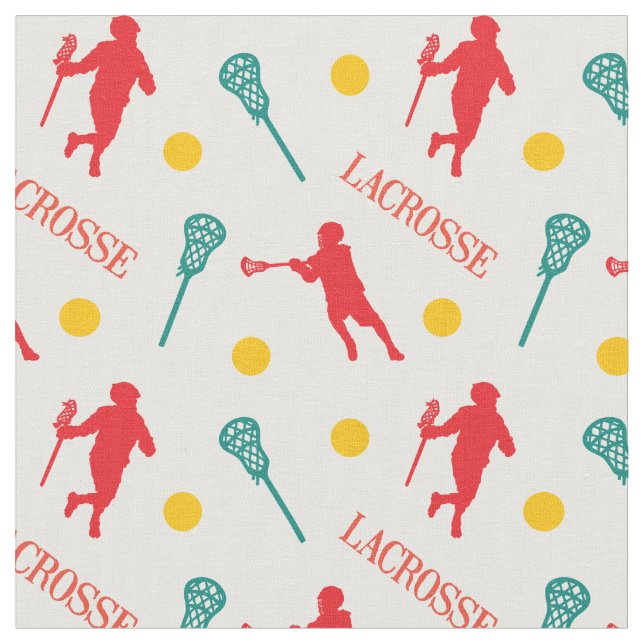Red & Grönt Male Lacrosse Player Mönster Tyg (Närbild)