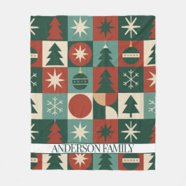 Red Grönt Mid Century Modern Checkered Helgdag Fleecefilt