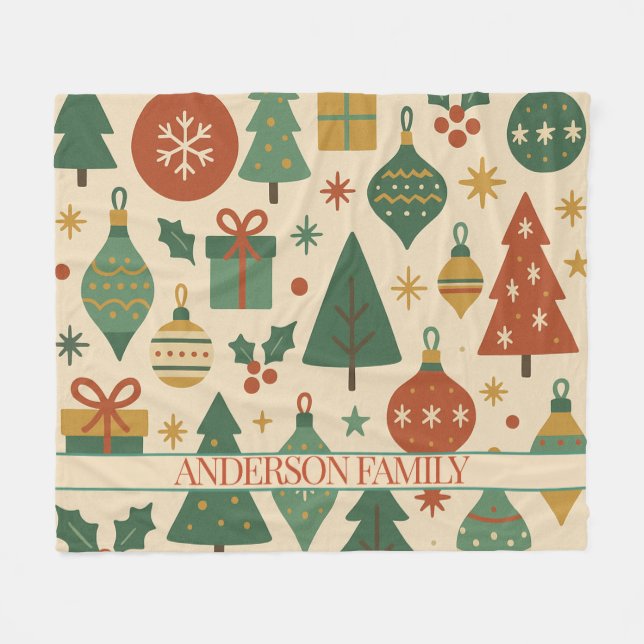 Red Grönt Mid Century Modern Helgdag Fleecefilt (Framsidan (Horisontell))