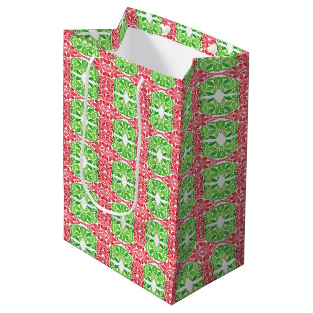 Red & Grönt Mosaic Gift Bag (Framsidan Vinklad)