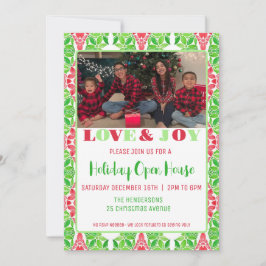 Red & Grönt Mosaic Helgdag Open House-inbjudan Inbjudningar