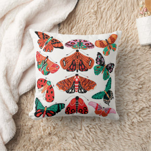 Red Grönt Moth and Butterfly Kudde