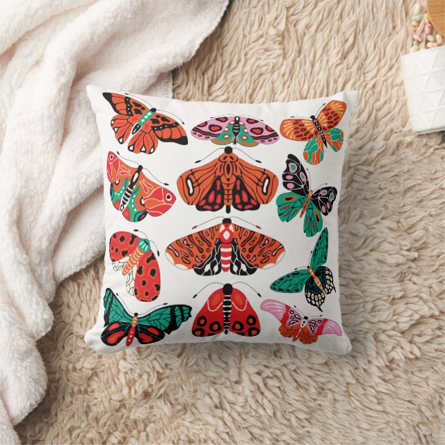 Red Grönt Moth and Butterfly Kudde (Filt)